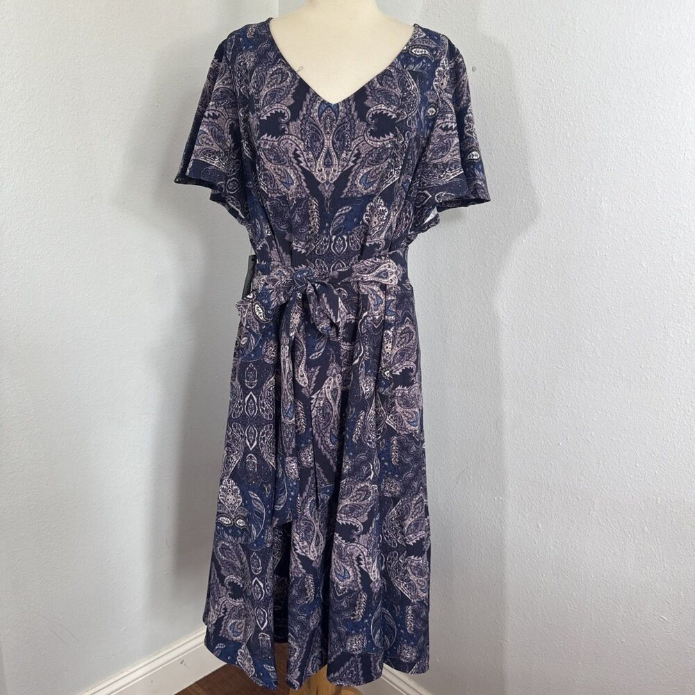 Lane Bryant Midi Dress Woman 10 Floral Lena V Neck Level Hem Party